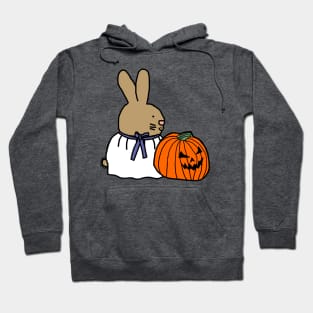 Cute Bunny Rabbit in Pumpkin Ghost Costume for Halloween Horror Hoodie